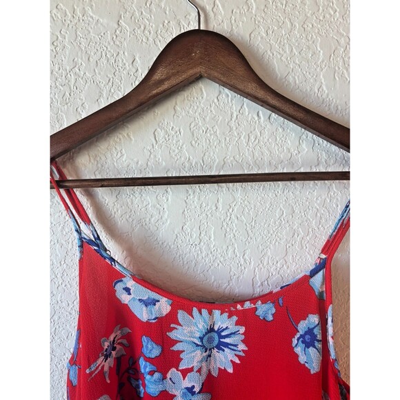 Mud Pie Thin Strap Red Blouse With Blue Floral Pattern Womens Medium - Picture 8 of 8